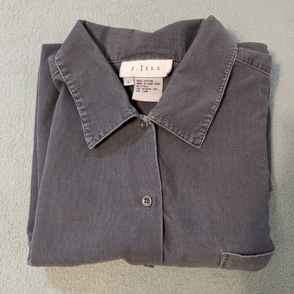 J Jill Corduroy Button Up Shirt Top L Gray Cotton Minimalist Capsule Wardrobe - Picture 8 of 8